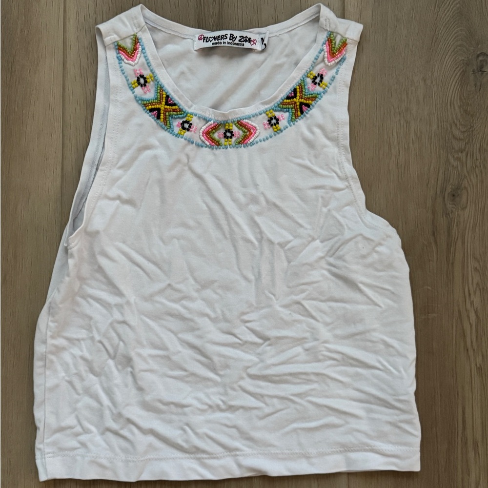 Flowers by Zoe beaded White Sleeveless crop Top